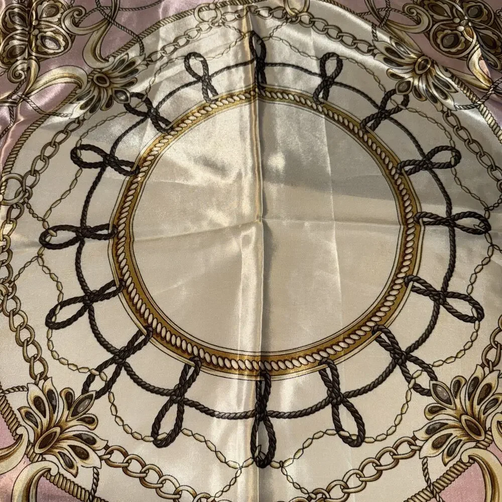 Pink Ivory And Brown Geometric Print Square Polyester Headscarf Womens One Size